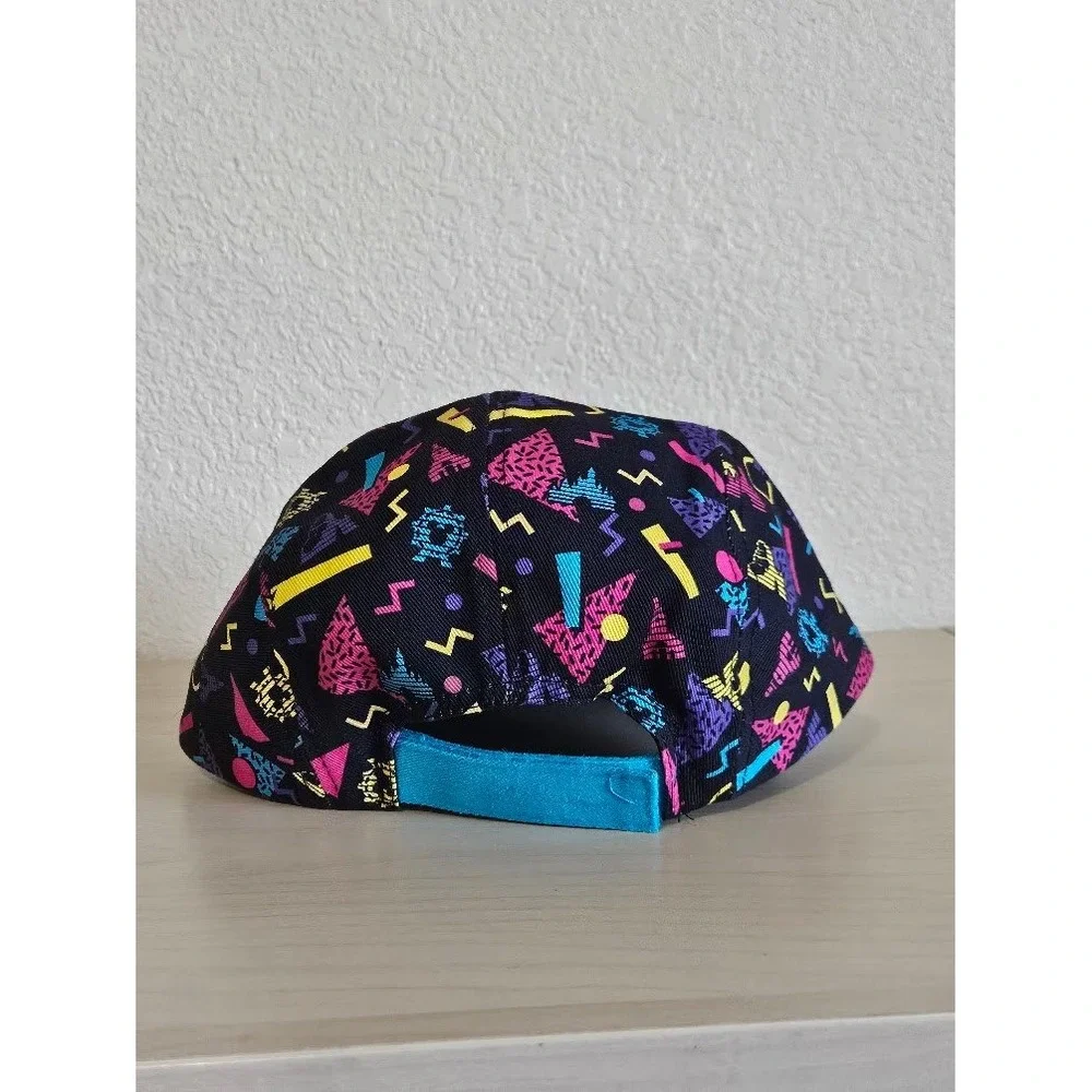 Disneyland Resort 90s Retro Geometric 5 Panel Hat Neon Black Teal Adjustable Cap